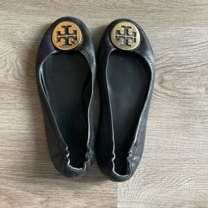 Tory Burch Black Flats with Gold Logo women’s 7.5